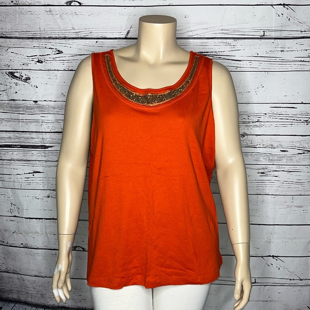Avenue NWT Size 26/28 Orange Embellished Cotton Knit Tank Top Blouse